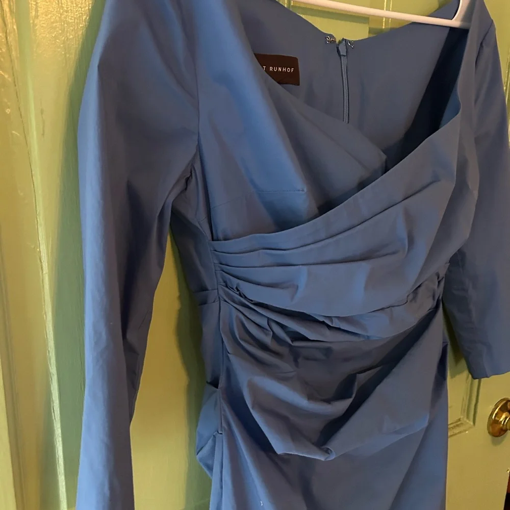 Talbot Runhof Dress cornflower blue ruched fitted